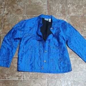 Chico's Royal Blue Embroidered & Sequins Jacket Size 0